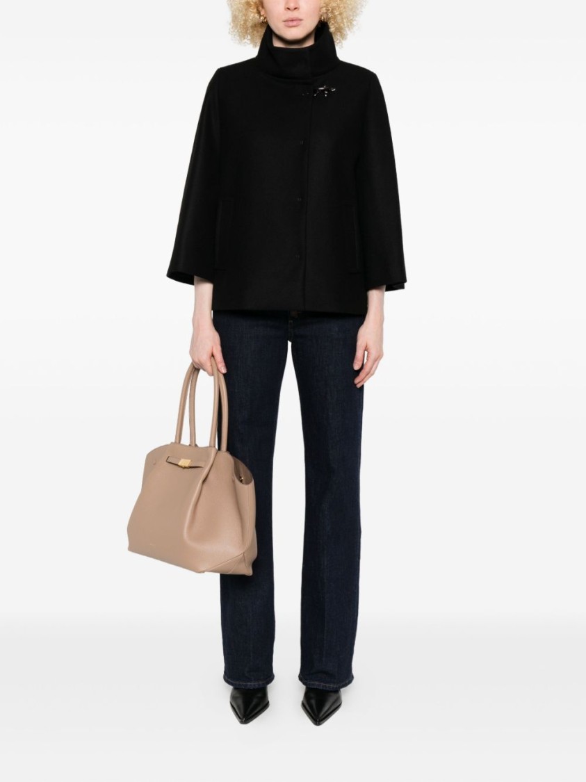 Fay Structured Black Jacket With High Collar In Black