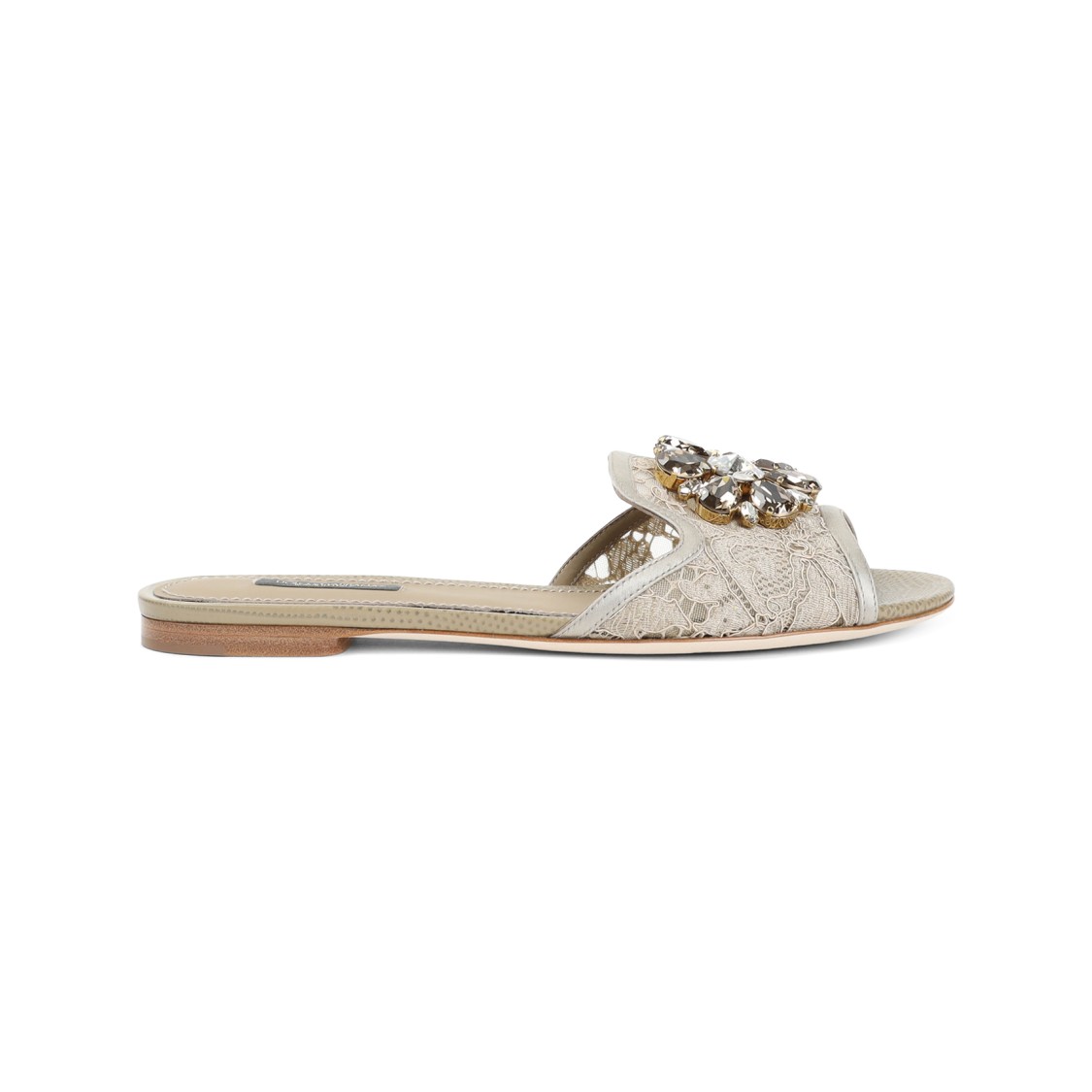 Dolce & Gabbana Lace Flat Sandals In Neutrals