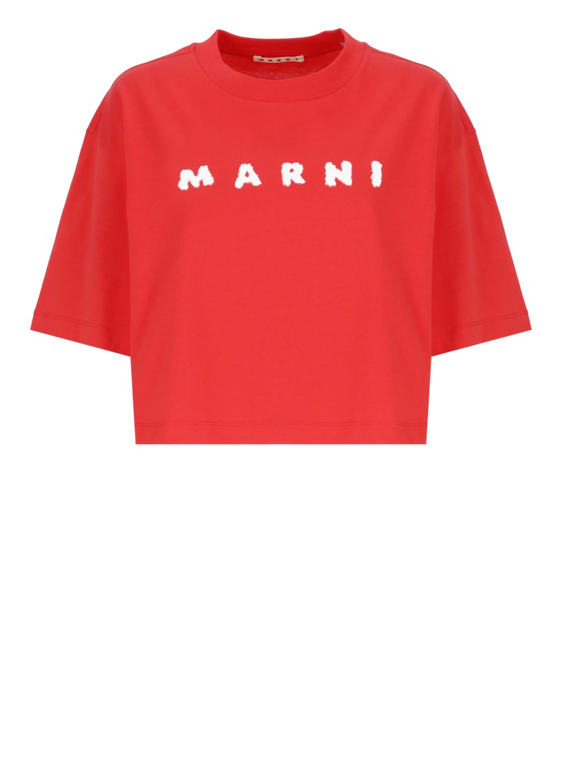 Shop Marni Scribbled Logo T-shirt In Red