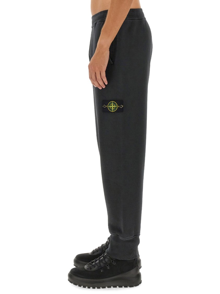 Stone Island Elastic Waistband Regular Fit Ribbed Cuffs Side Pockets In Black