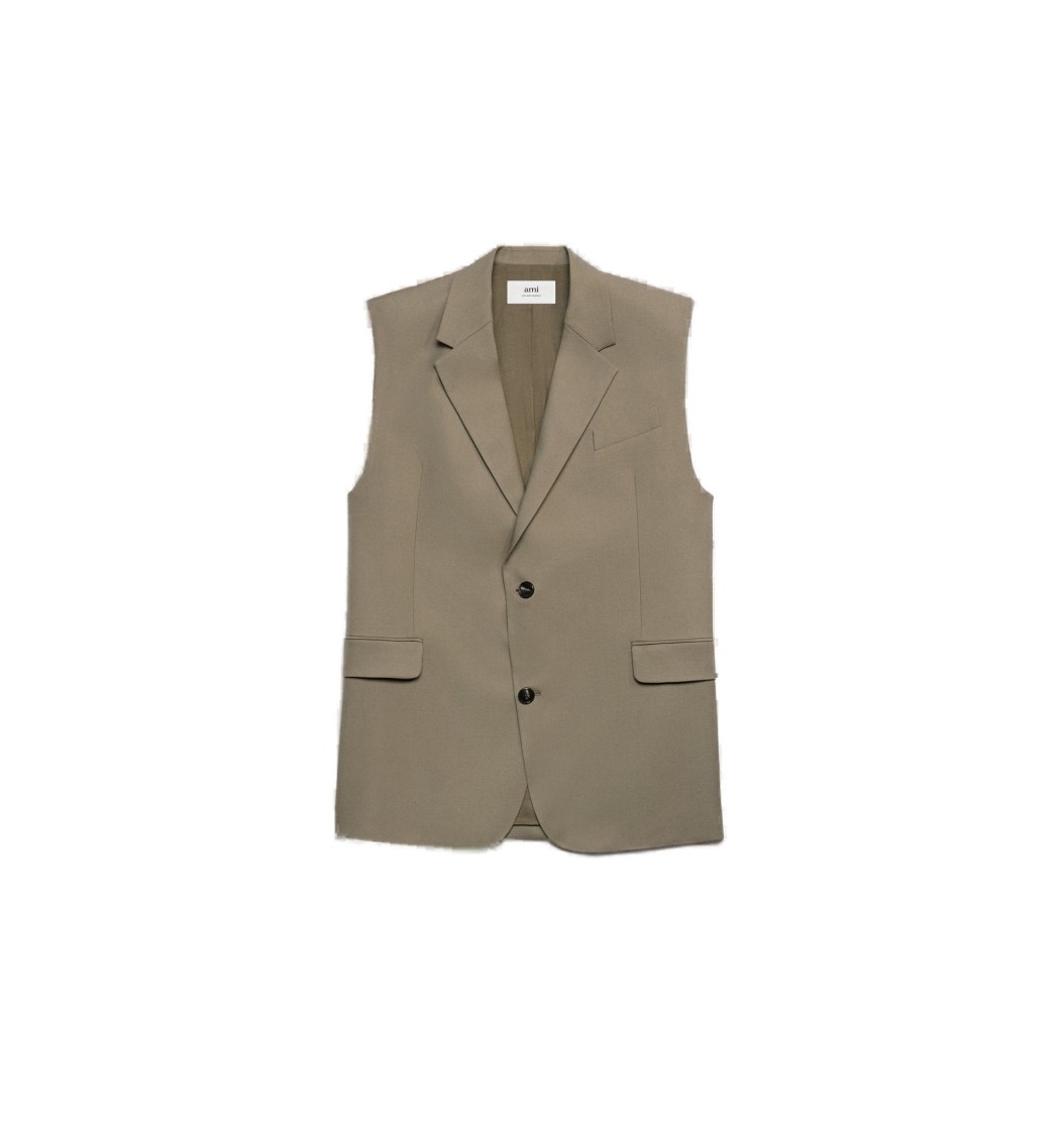 Ami Alexandre Mattiussi Ami Sleeveless Tailored Blazer With Notch Lapel In Brown