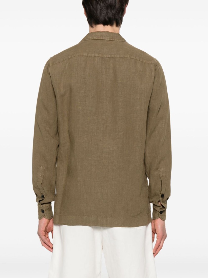 Boglioli Olive Green Relaxed-fit Overshirt With Button Fastening In Brown