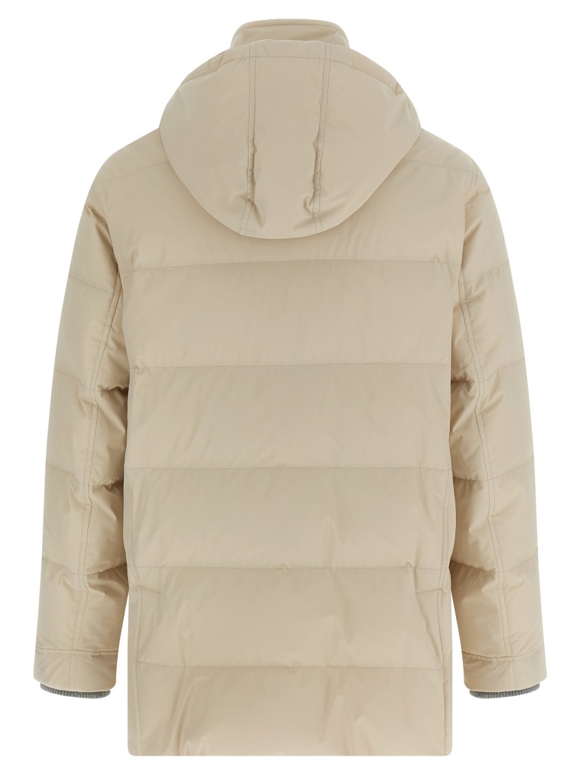 Brunello Cucinelli Knit Insert Down Jacket Puffer Jackets Beige In Neutral