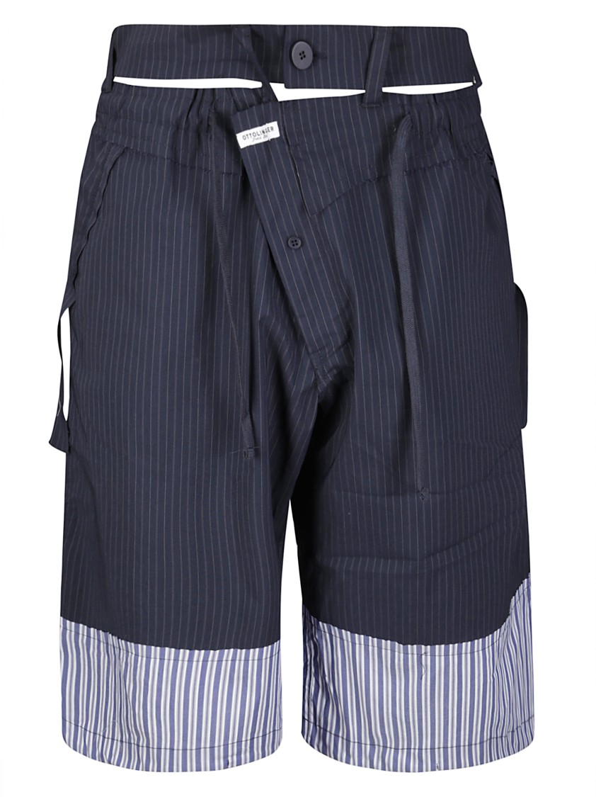 Ottolinger Pinstripe And Striped Fabric Baggy Cargo Shorts In Gray