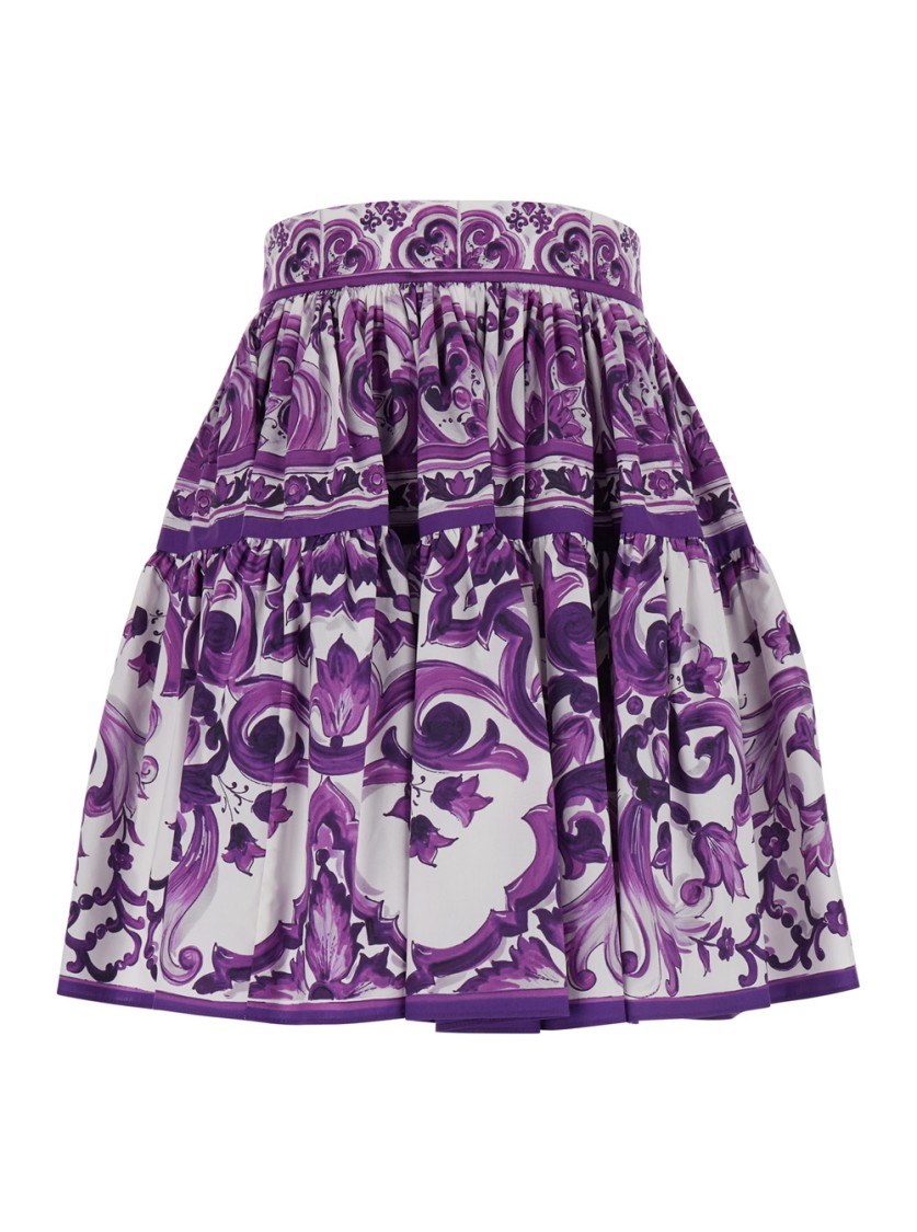 Dolce & Gabbana Violet Pleated Miniskirt With All-over Graphic Print