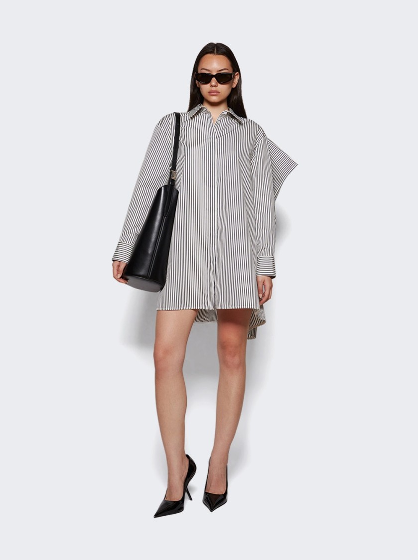 Proenza Schouler Isla Dress In Stripe Cotton Silk Poplin Navy In White