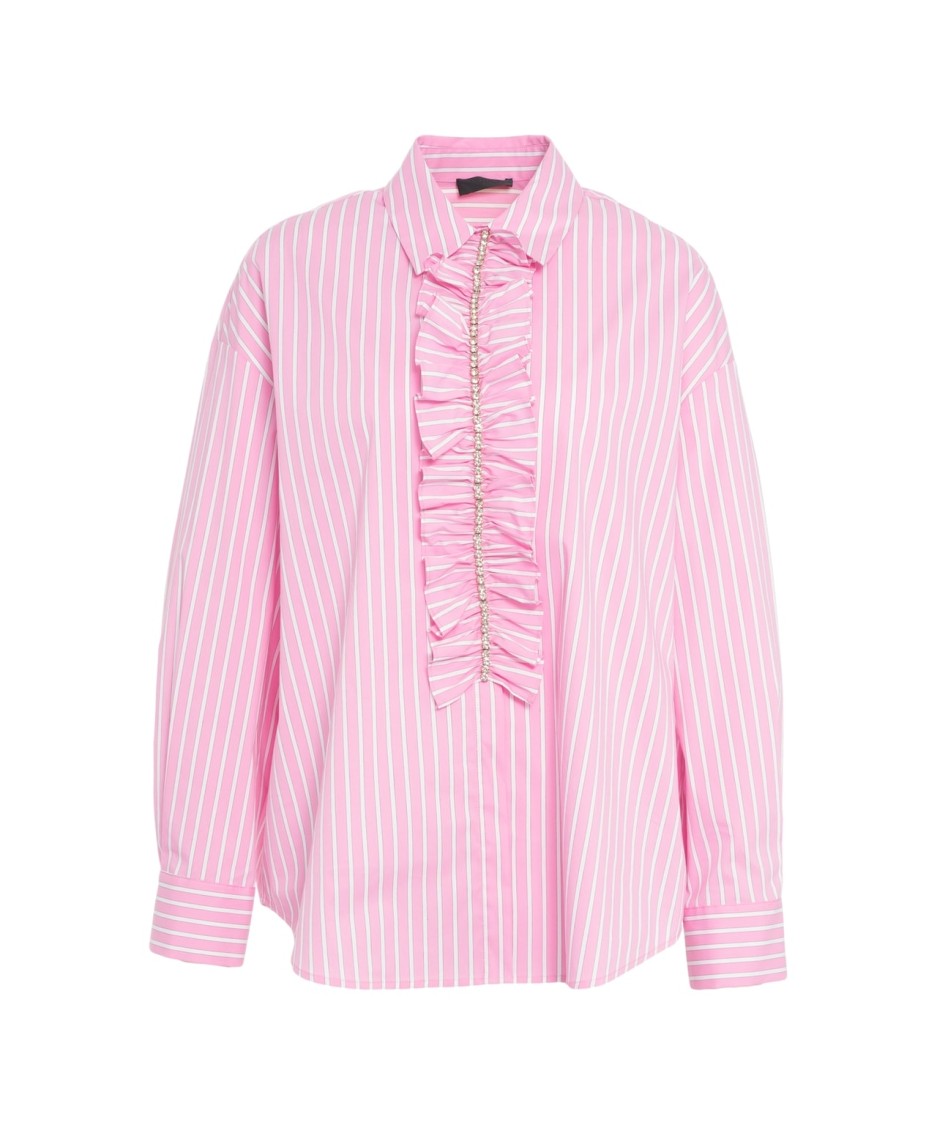 Liu •jo Liu Jo Rhinestone-embellished Striped Blouse With Ruffled Details