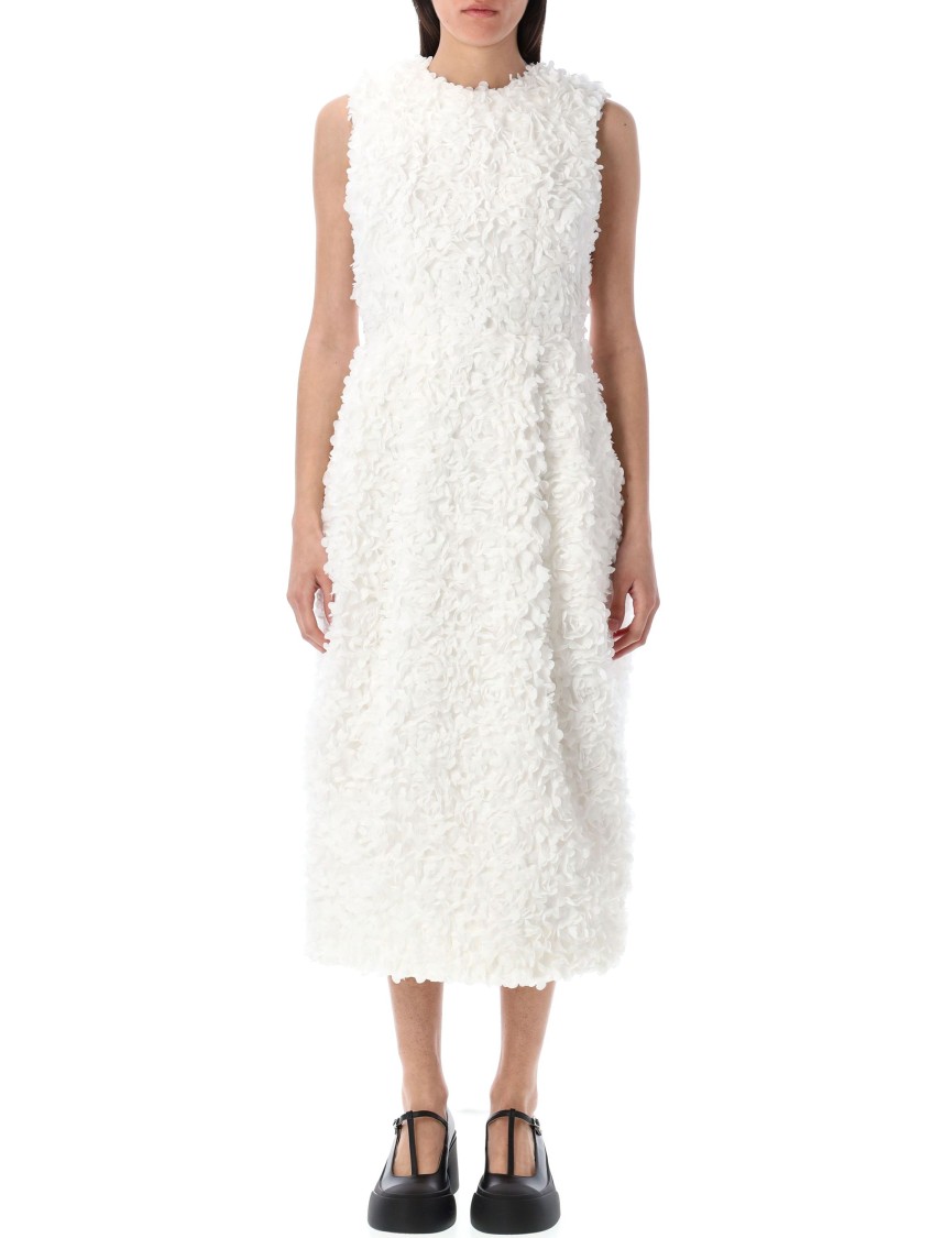 Comme Des Garçons White Tulle Flower Tape Embroidery Midi Dress