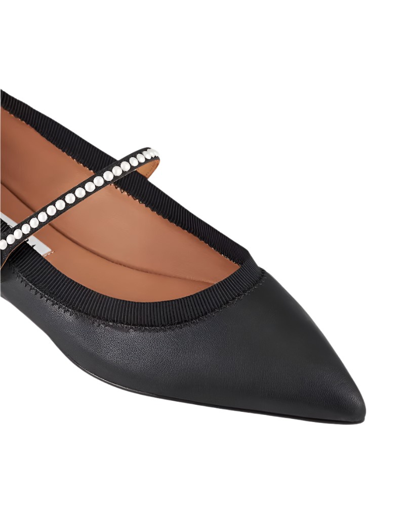 Aquazzura Romy Leather Pearly Mary Jane Ballerina Flats