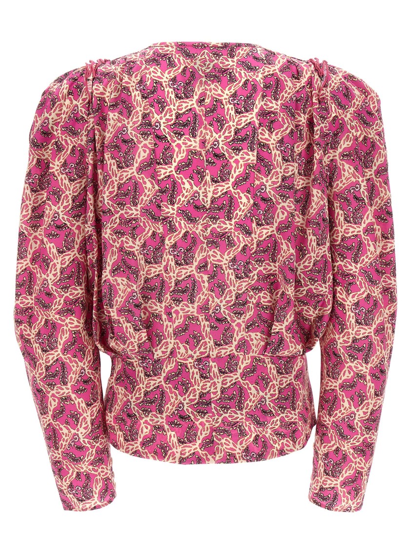 Isabel Marant Printed Blouse With Buttoned Cuffs And Ruched Shoulders In Pink