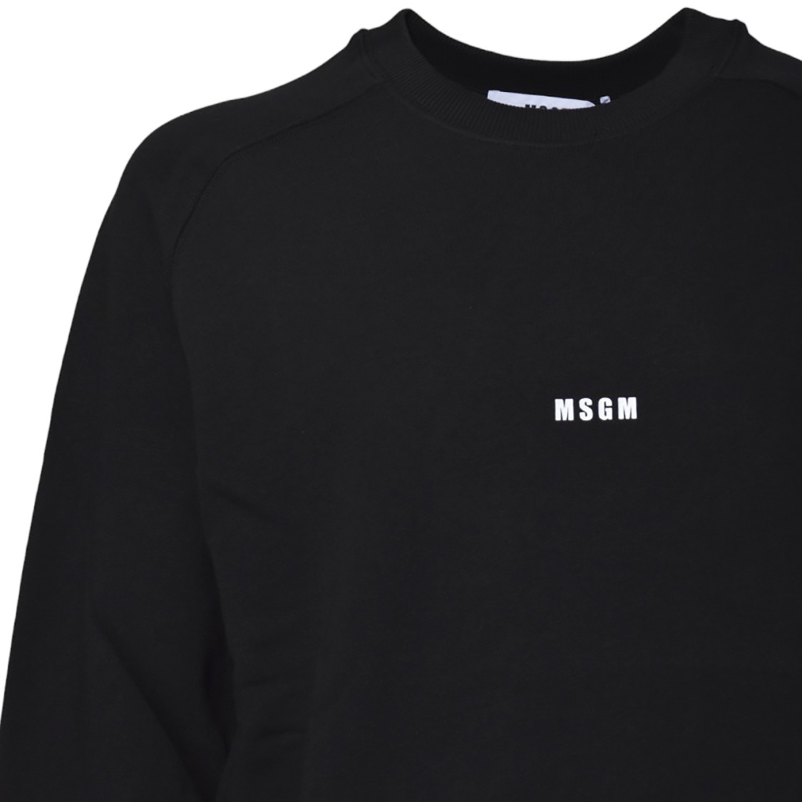 MSGM MSGM BLACK COTTON CREWNECK SWEATSHIRT WITH MINI LOGO PRINT