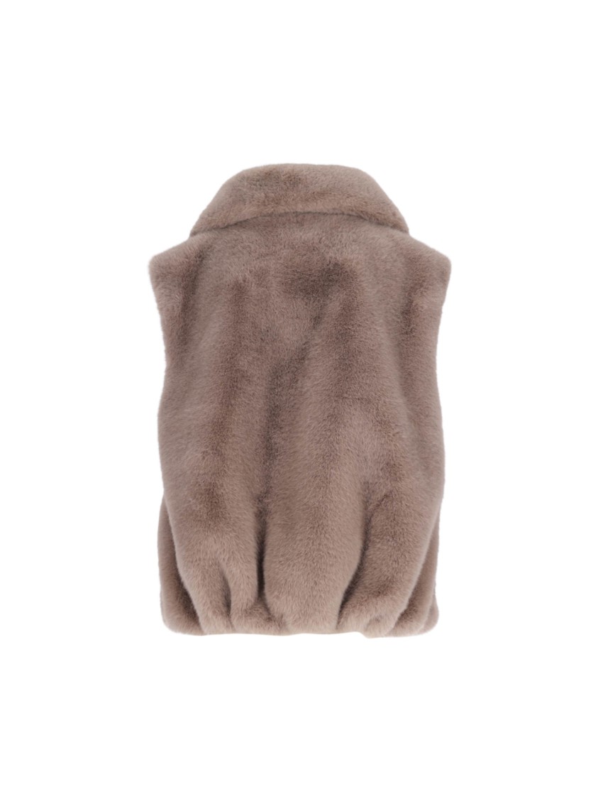 Pinko High Collar Faux Fur Vest In Beige In Neutral