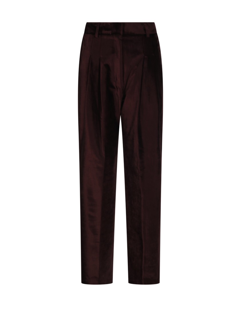 Shop Forte Forte Cotton Viscose Stretch Velvet Pinces Pant In Brown