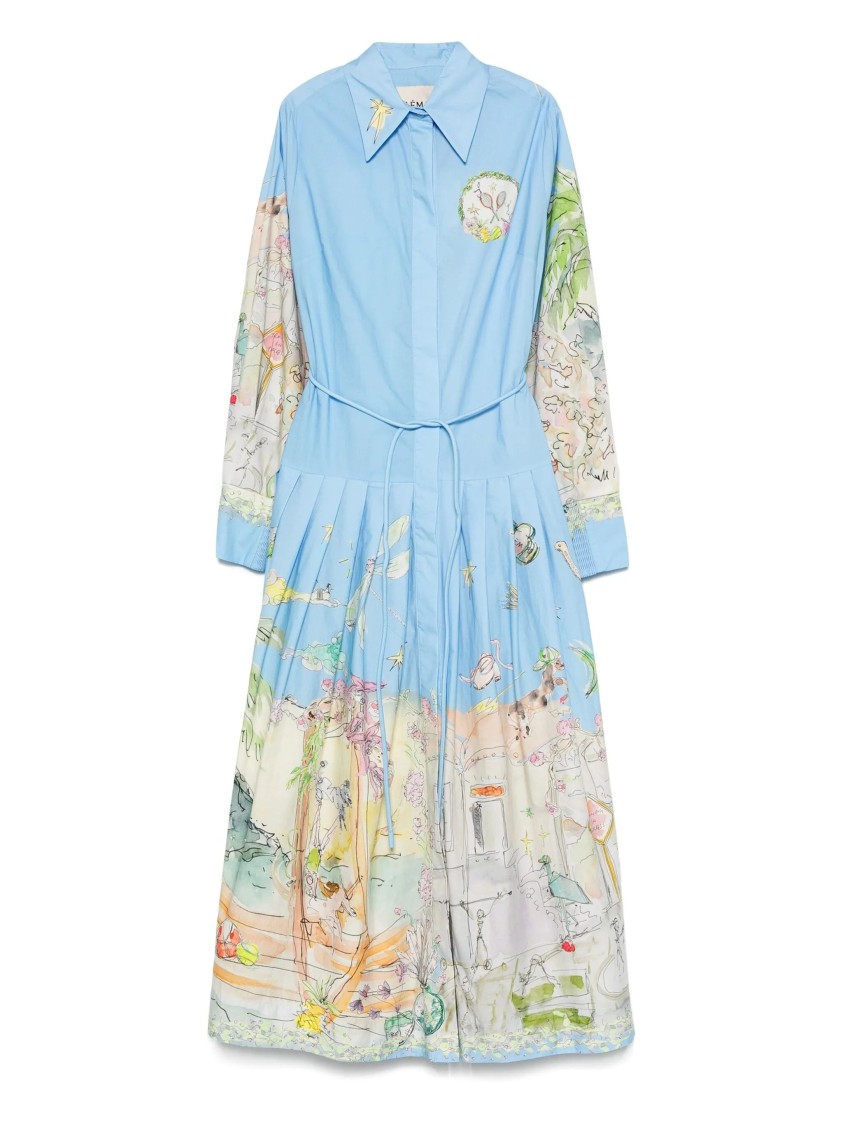 Alemais Pleated Long Sleeve Organic Cotton Maxi Dress In Blue