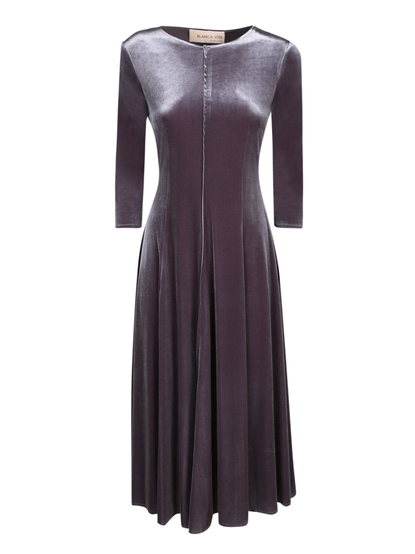 BLANCA VITA BLANCA VITA FITTED GREY DRESS WITH FLARED SKIRT