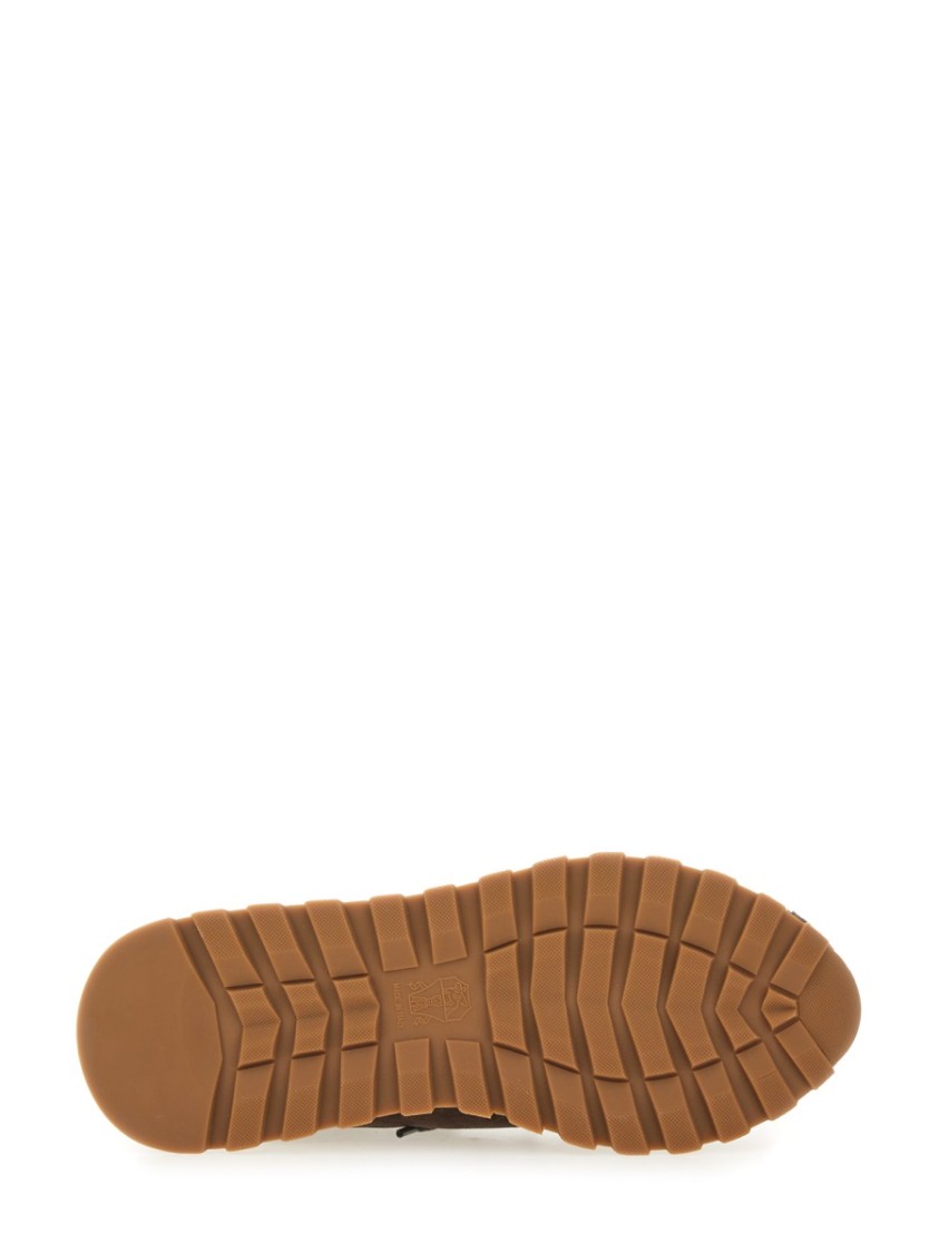Brunello Cucinelli Brown Low Top Sneakers With Monil Detail On The Side And Embossed Logo Lettering On The Rear In Leat In Gray