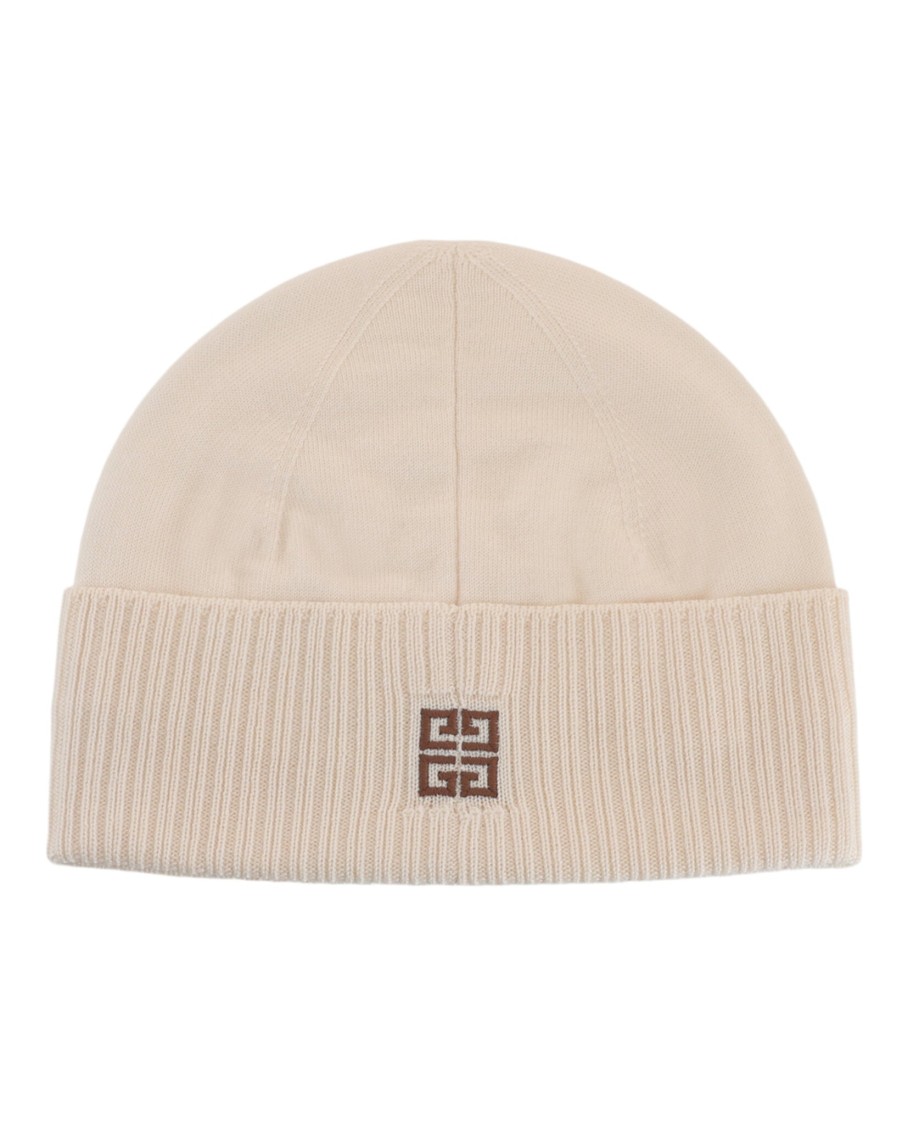 Givenchy Ribbed Beanie With Front And Back Logo Embroidery In Neutral