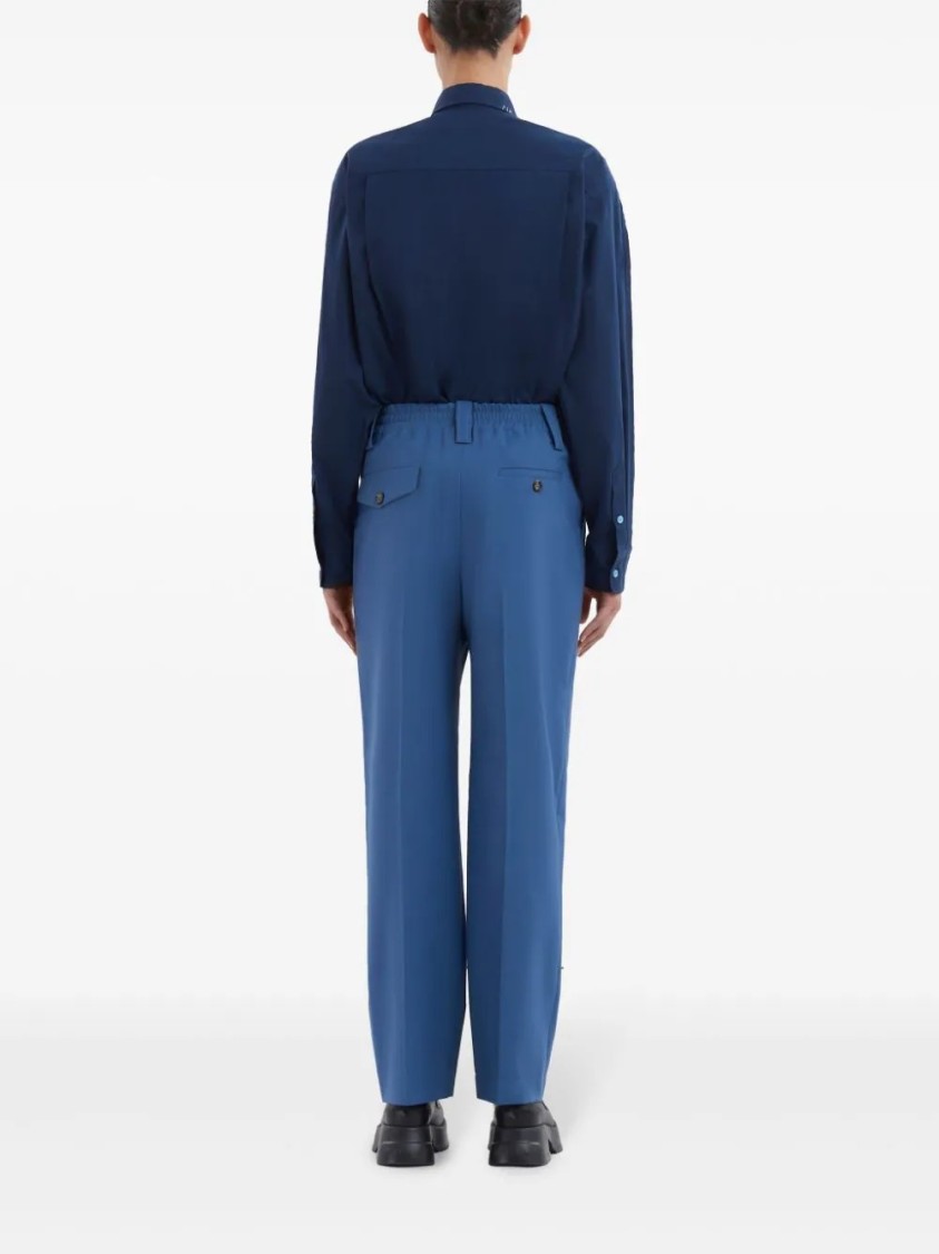 Marni High-waisted Wide-leg Trousers With Sharp Pleats In Blue