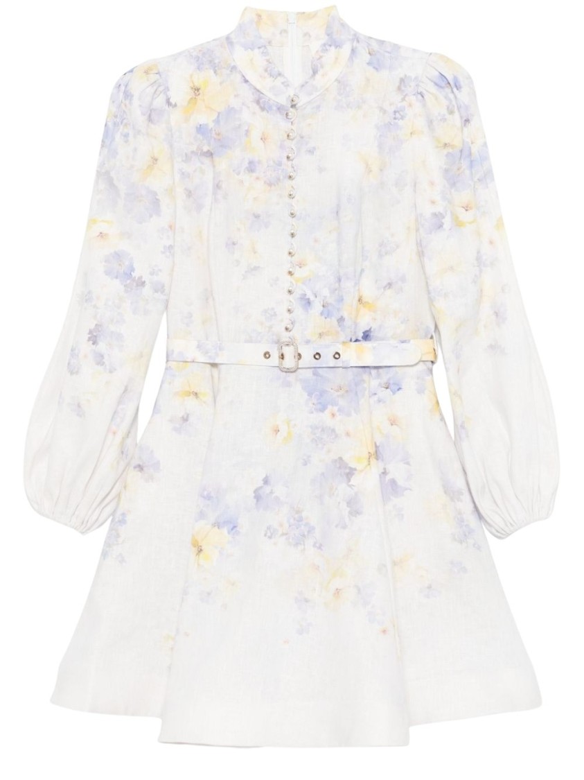 Shop Zimmermann Lilac Floral Pattern Mini Dress In Neutrals