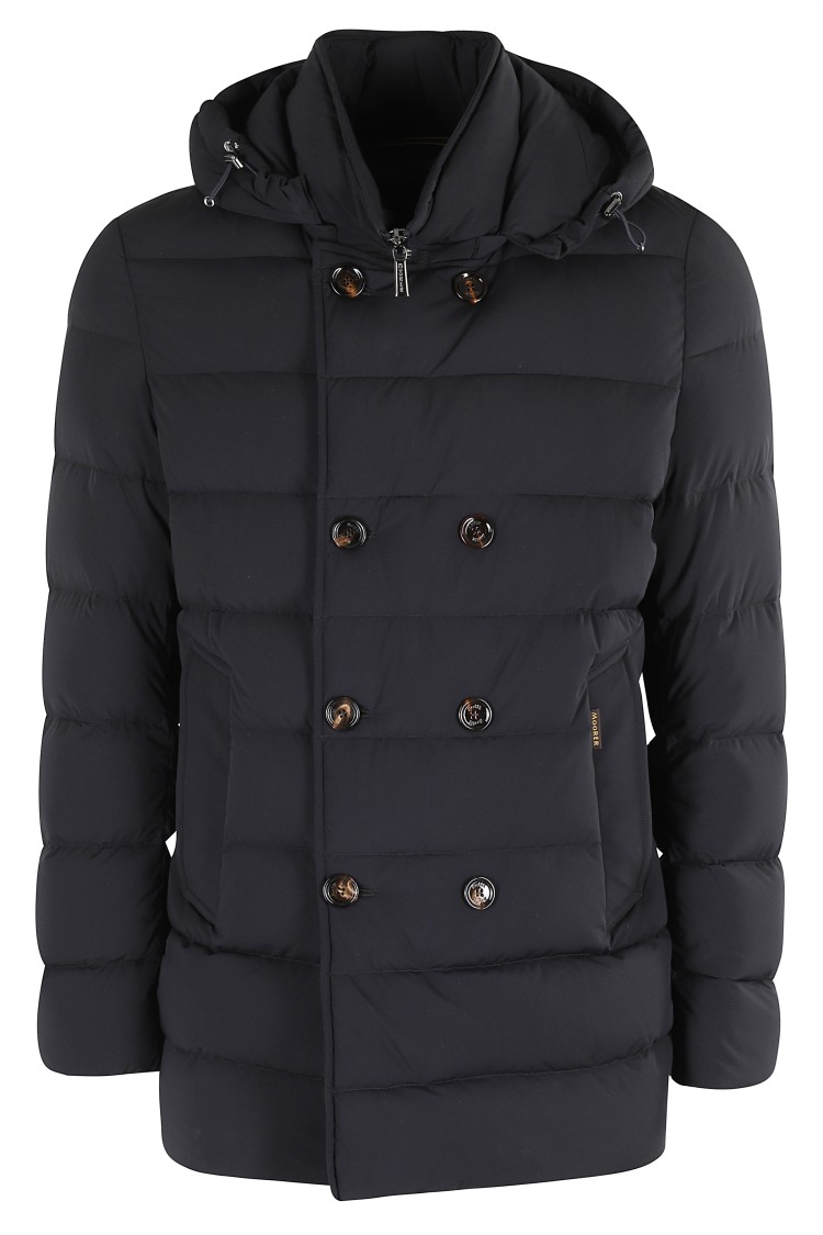 Moorer Double-breasted Hooded Quilted Down Jacket In Black