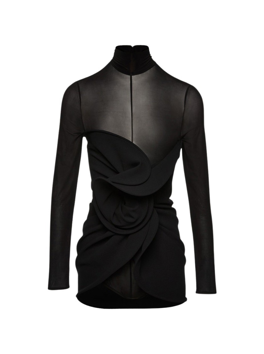 Magda Butrym Gathered Sheer Wool-blend Minidress In Black