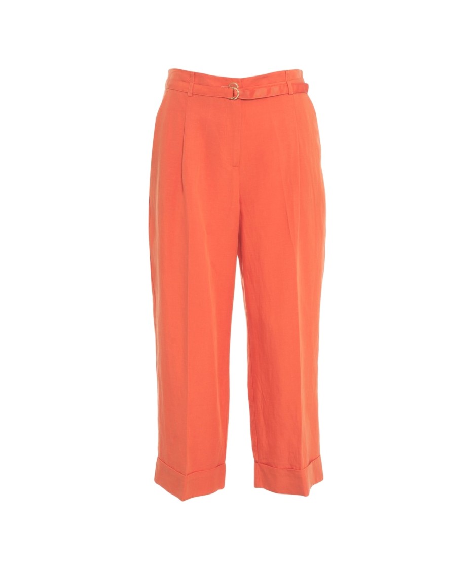 LIU •JO LIU JO HIGH-WAISTED LINEN BLEND PANTS WITH WIDE LEG