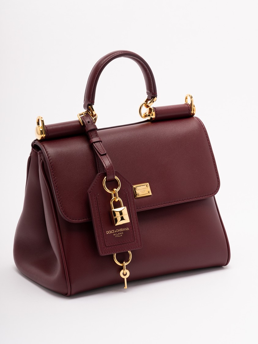 Dolce & Gabbana Structured Calf Leather Handbag In Red