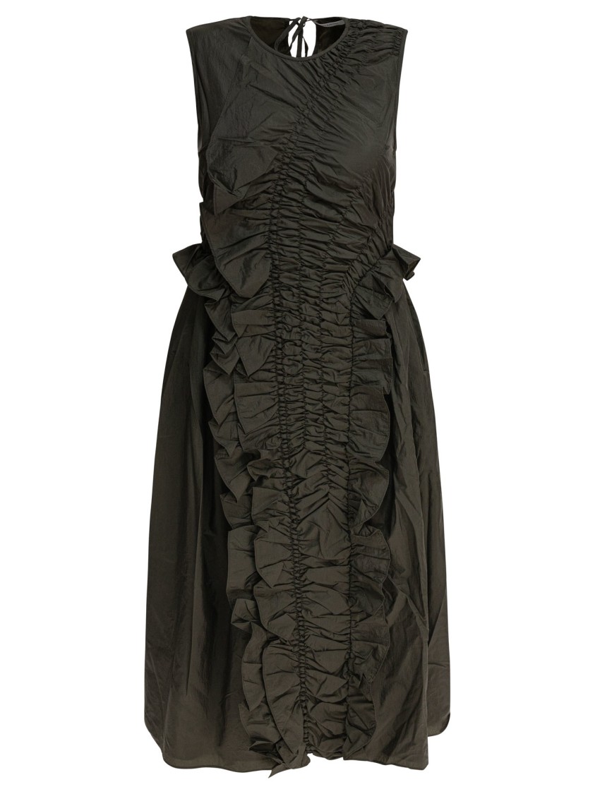 Cecilie Bahnsen Sleeveless Green Dress With Ruched Detailing In Black