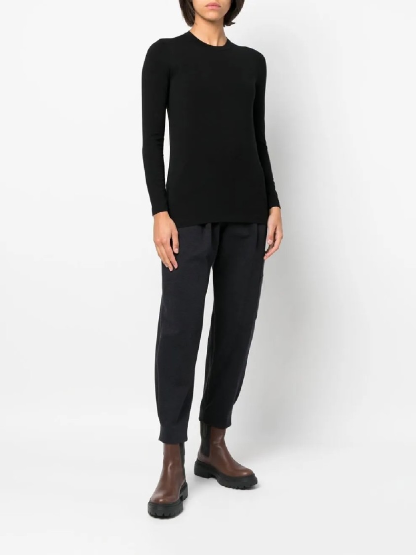 Brunello Cucinelli Long-sleeve Black Top With Classic Crew Neckline In Black
