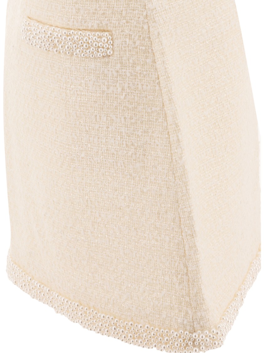 Self-portrait Beige Textured Skirt With Pearl Embellishments In Neutral