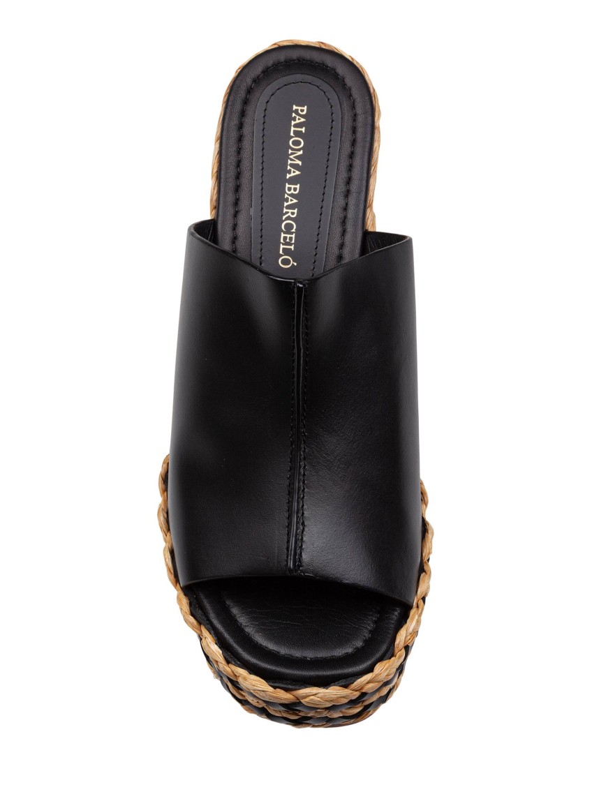 Paloma Barceló Paloma Ivane Leather Sandal With Raffia Wedge In Black