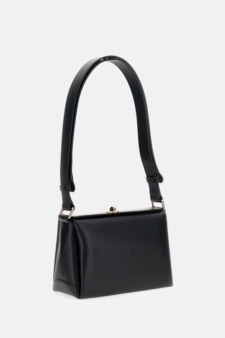 Plan C Smooth Grain Calfskin Shoulder Bag In Black