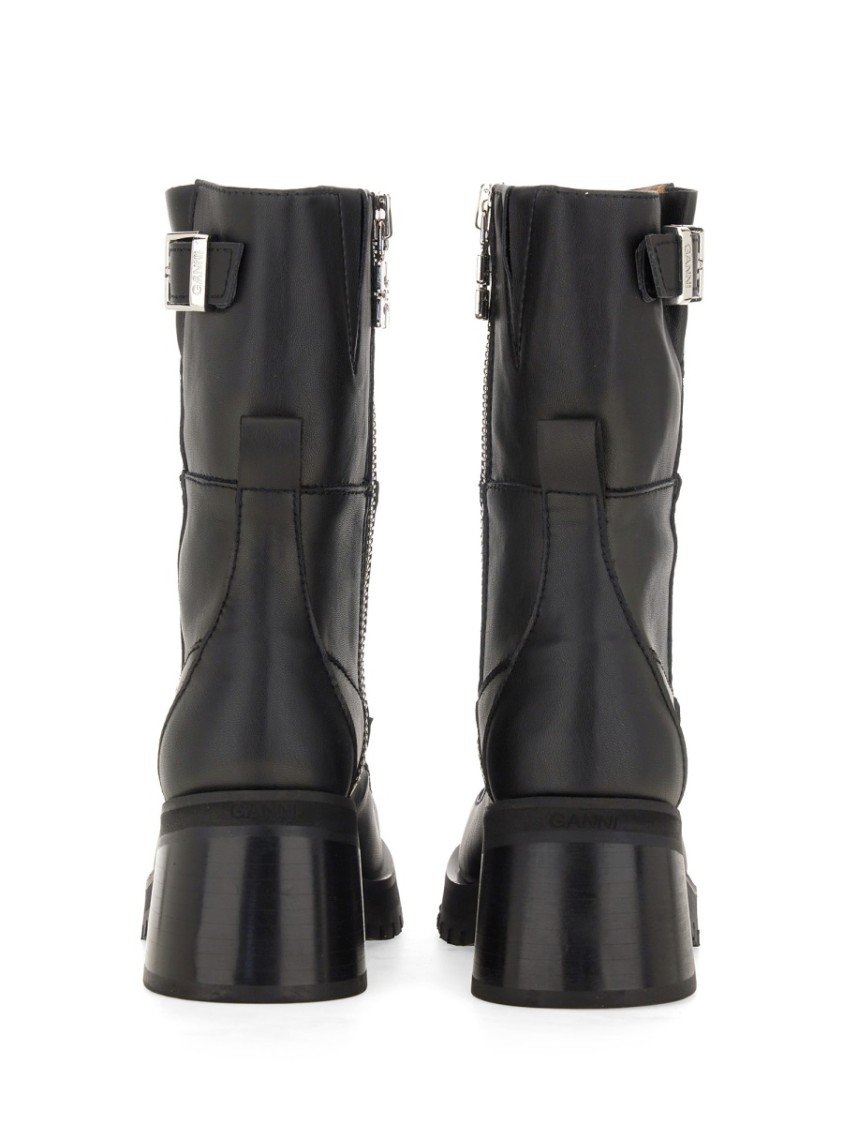 Ganni Feminine Buckle Platform Boot In Black