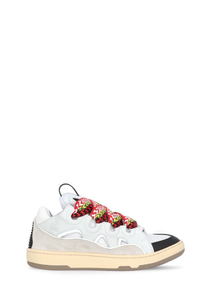 Lanvin White Sneakers With Textured Surfaces And Patterned Laces In White