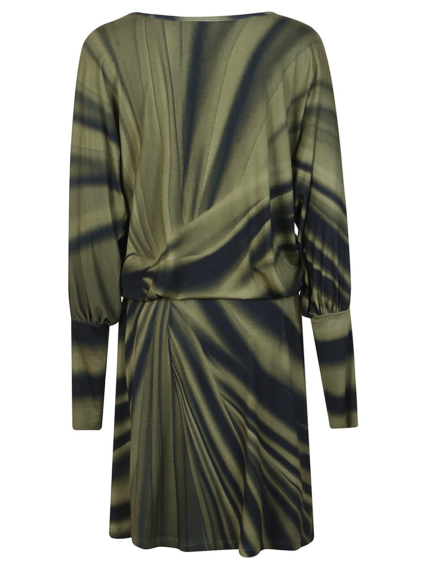 Alberta Ferretti Draped Mini Dress With Cinched Waist In Green