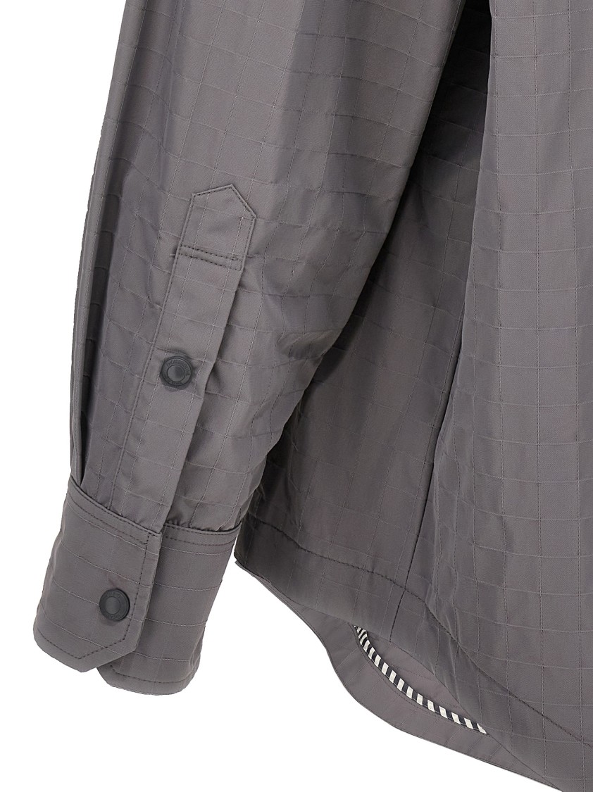 Thom Browne 'contrast Stripe Detail Snap Front Overshirt' In Gray