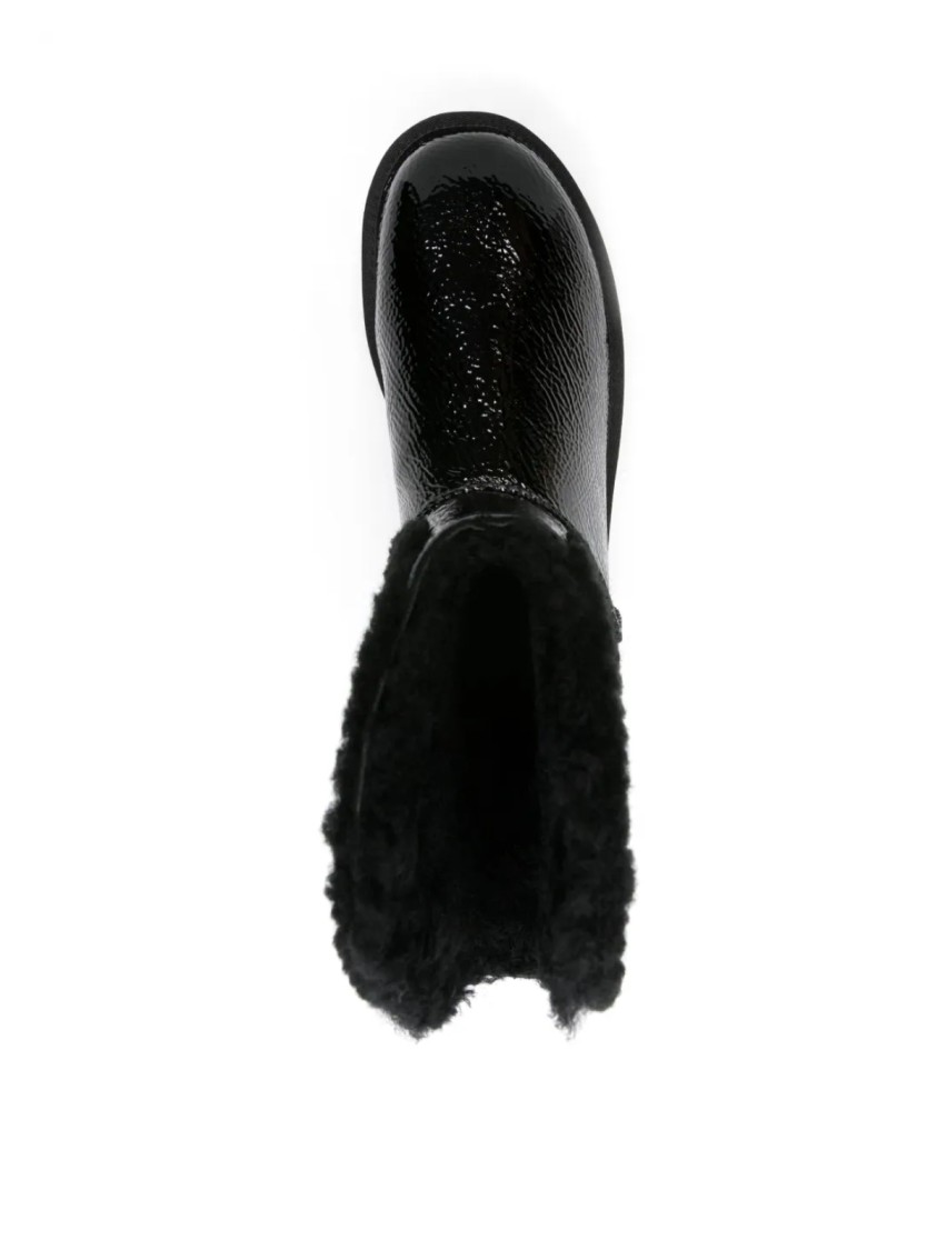 Ugg Mini Crinkle Boots With Logo And Plush Interior In Black