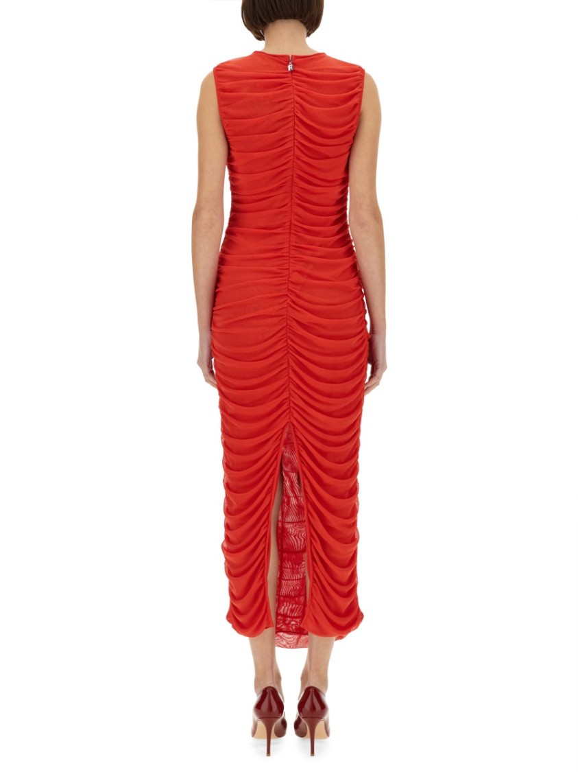 Rotate Birger Christensen Gathered Detail Mesh Midi Dress In Red