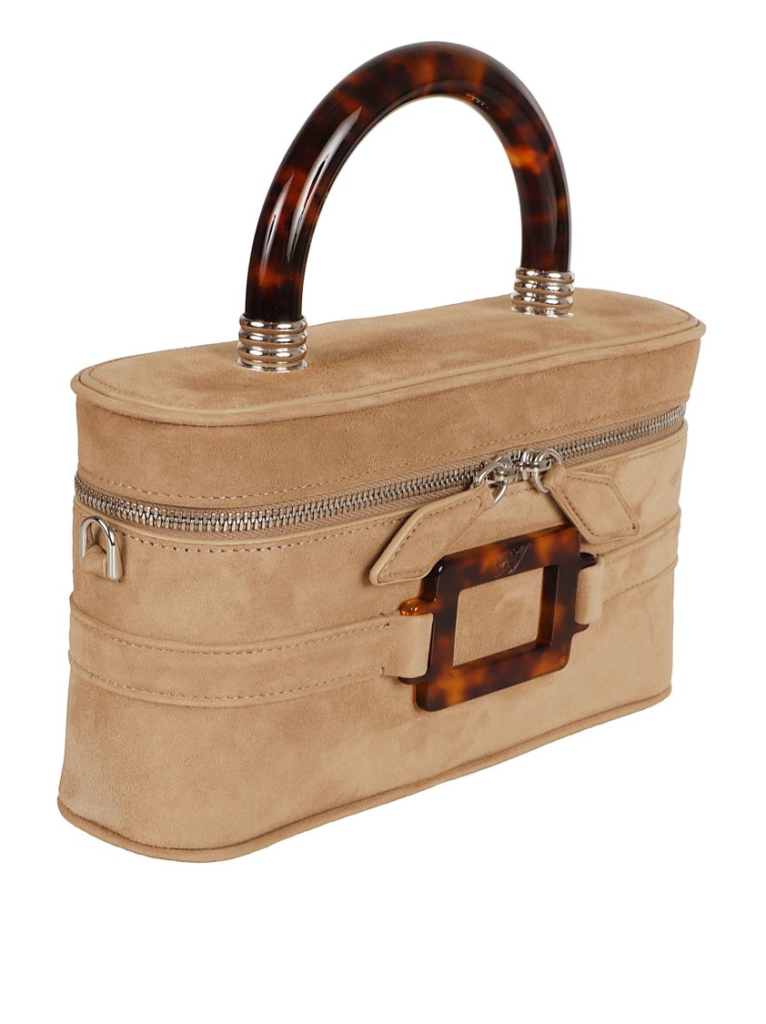 Roger Vivier Belle Vivier Vanity Mini Buckled Suede Clutch In Brown