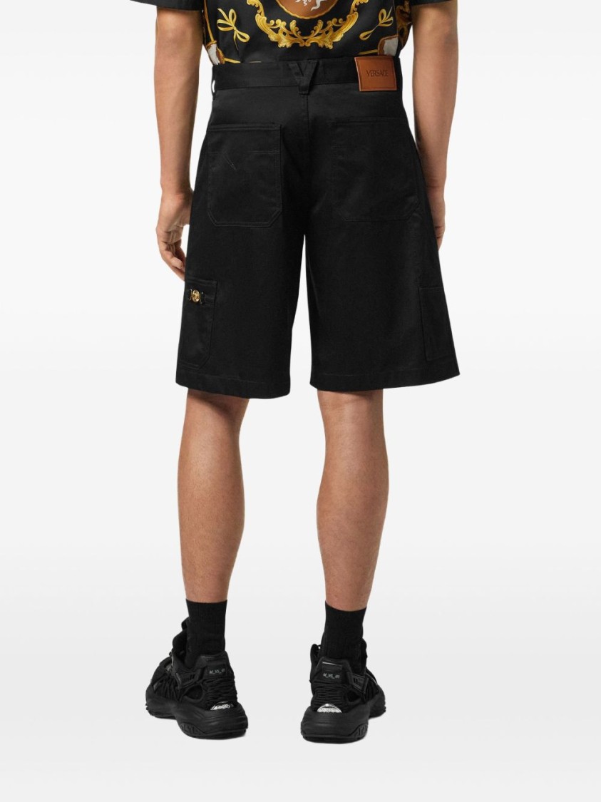 Versace Cotton Gabardine Shorts With Medusa Biggie Hardware Detail In Black