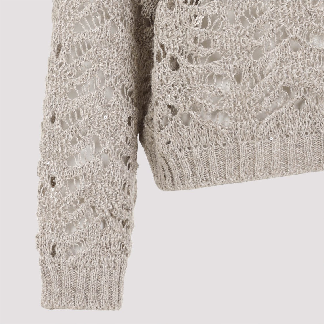 Brunello Cucinelli Light Beige Foliage Lace Sweater In Neutrals