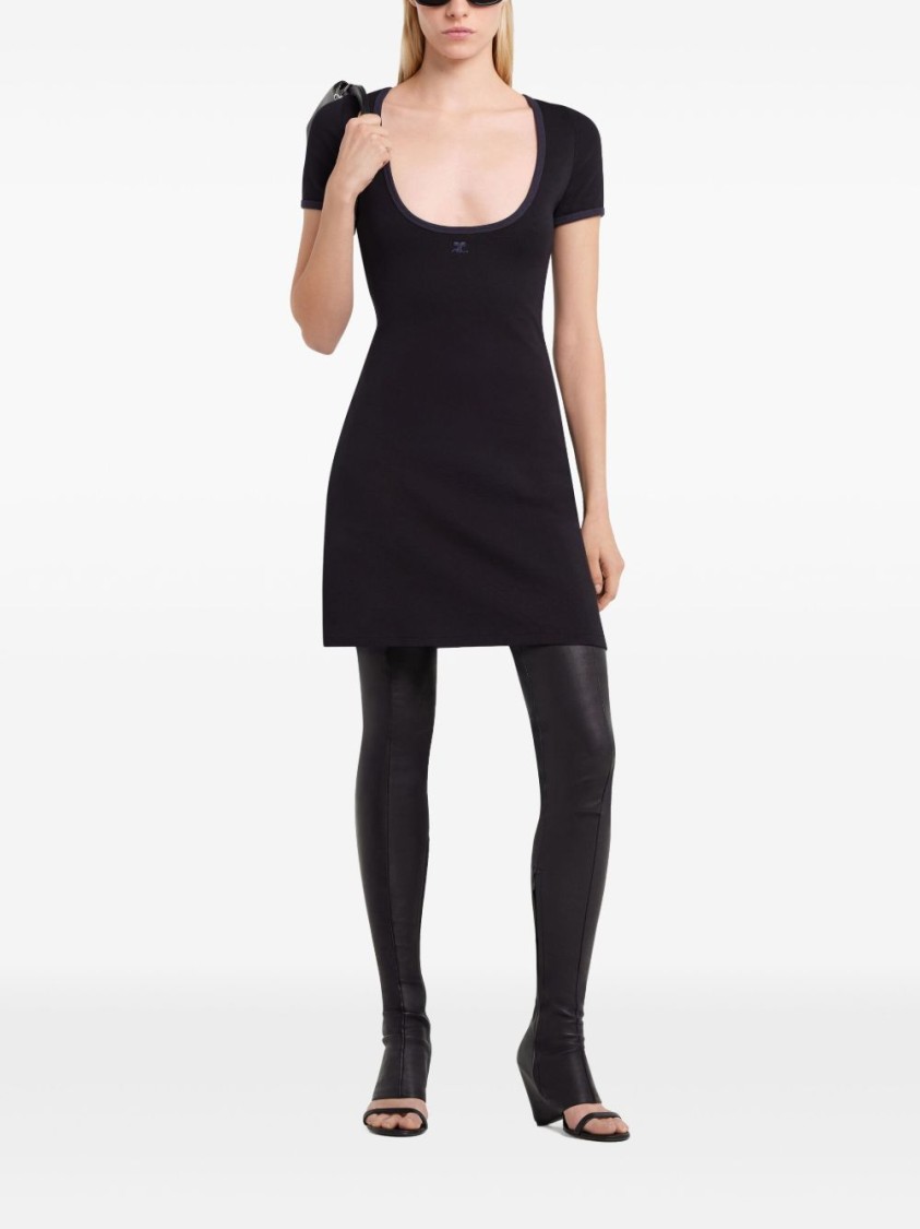 Courrèges Cotton Short Sleeves Mini Dress In Black
