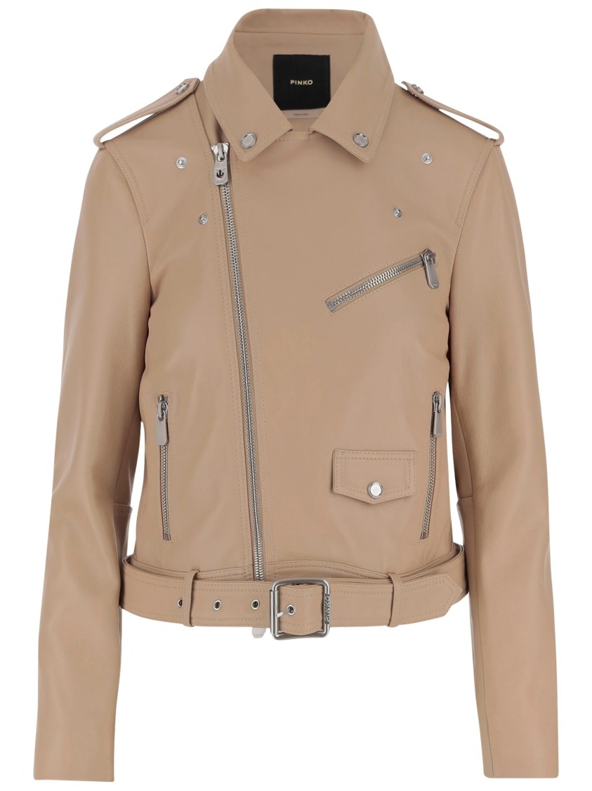 Pinko Costa Rica Leather Biker Jacket In Pink