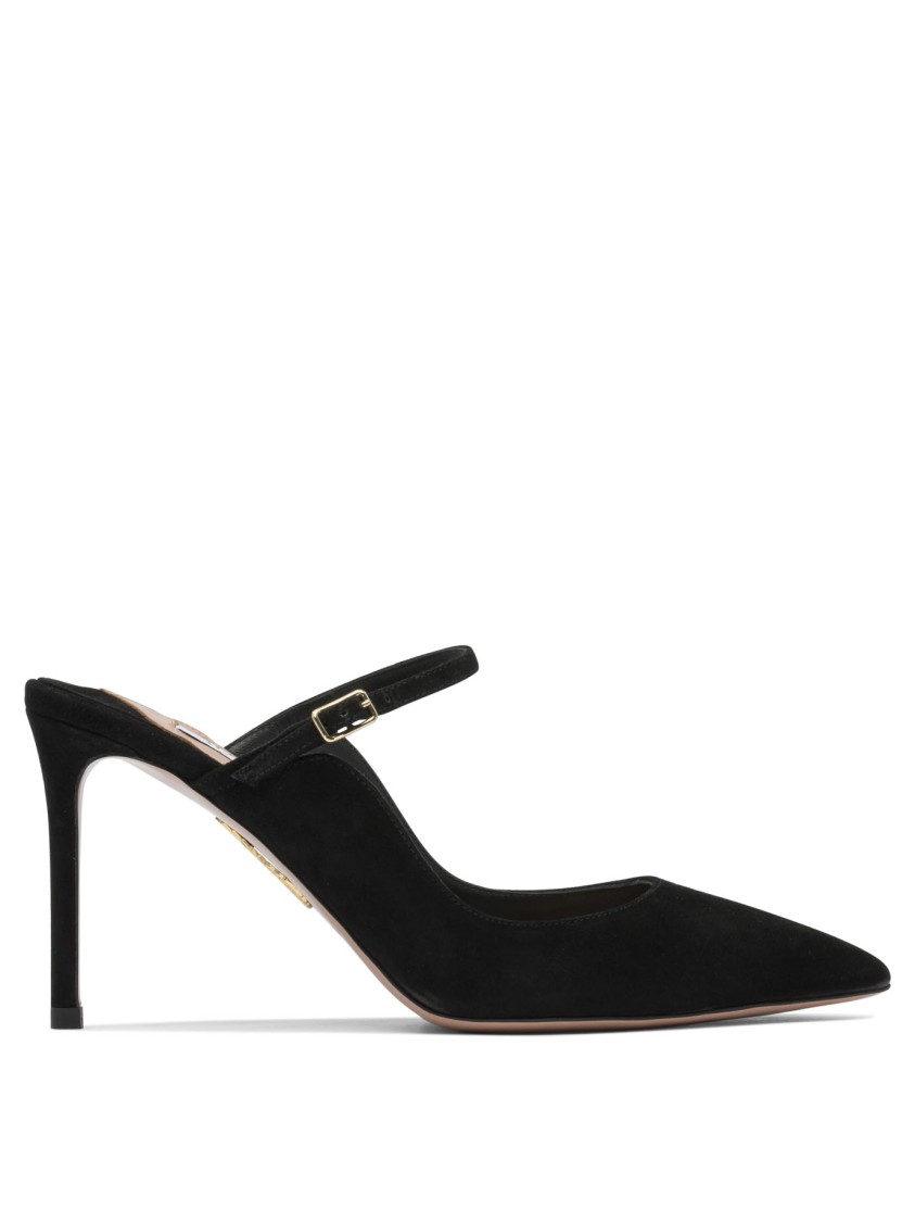 Aquazzura Pointed Toe Pumps With Ankle Strap In Black