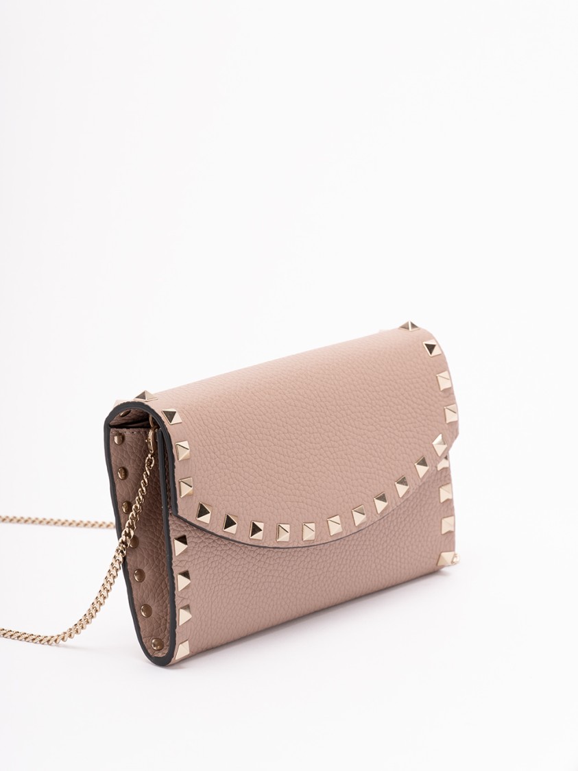 Valentino Rockstud Wallet On Chain In Pink
