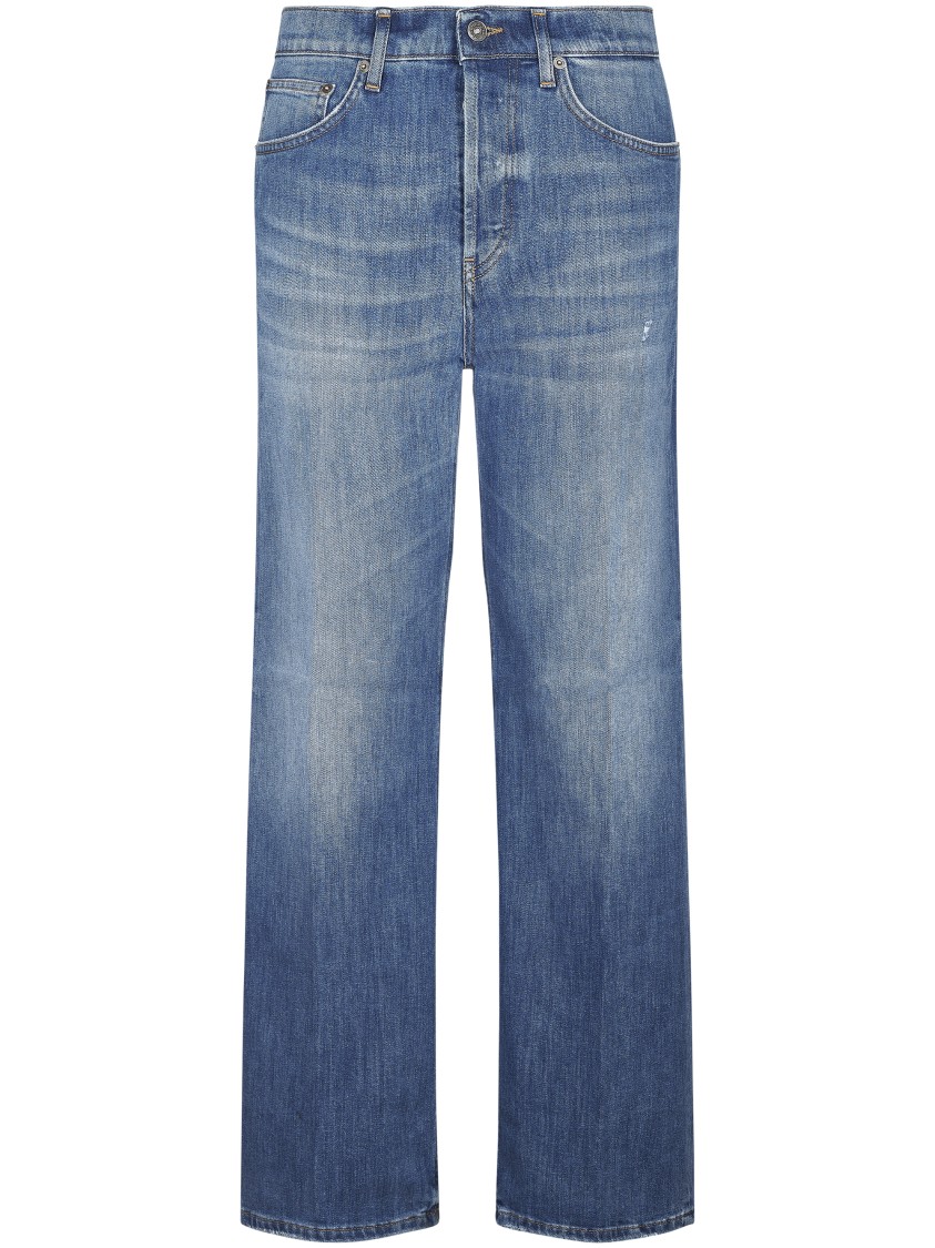 Dondup Wide-leg Trousers With Branded Leather Patch In Blue