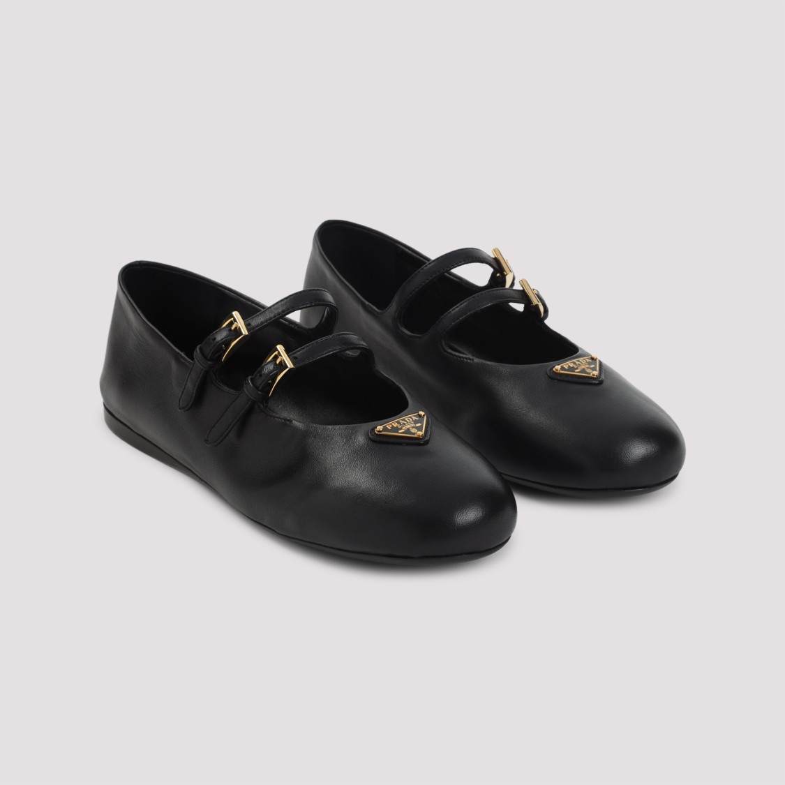 Prada Black Lamb Leather Ballerinas With Decorative Straps