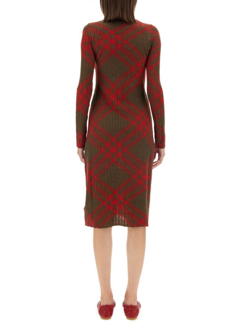 Shop Burberry Plaid Wool Blend Midi Dress In Red
