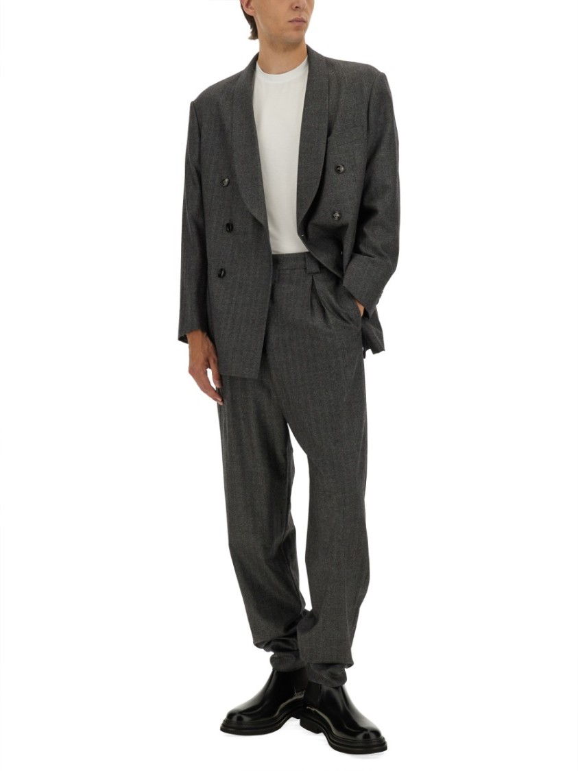 Giorgio Armani Tailored Grey Suit With Double-breasted Blazer In Black