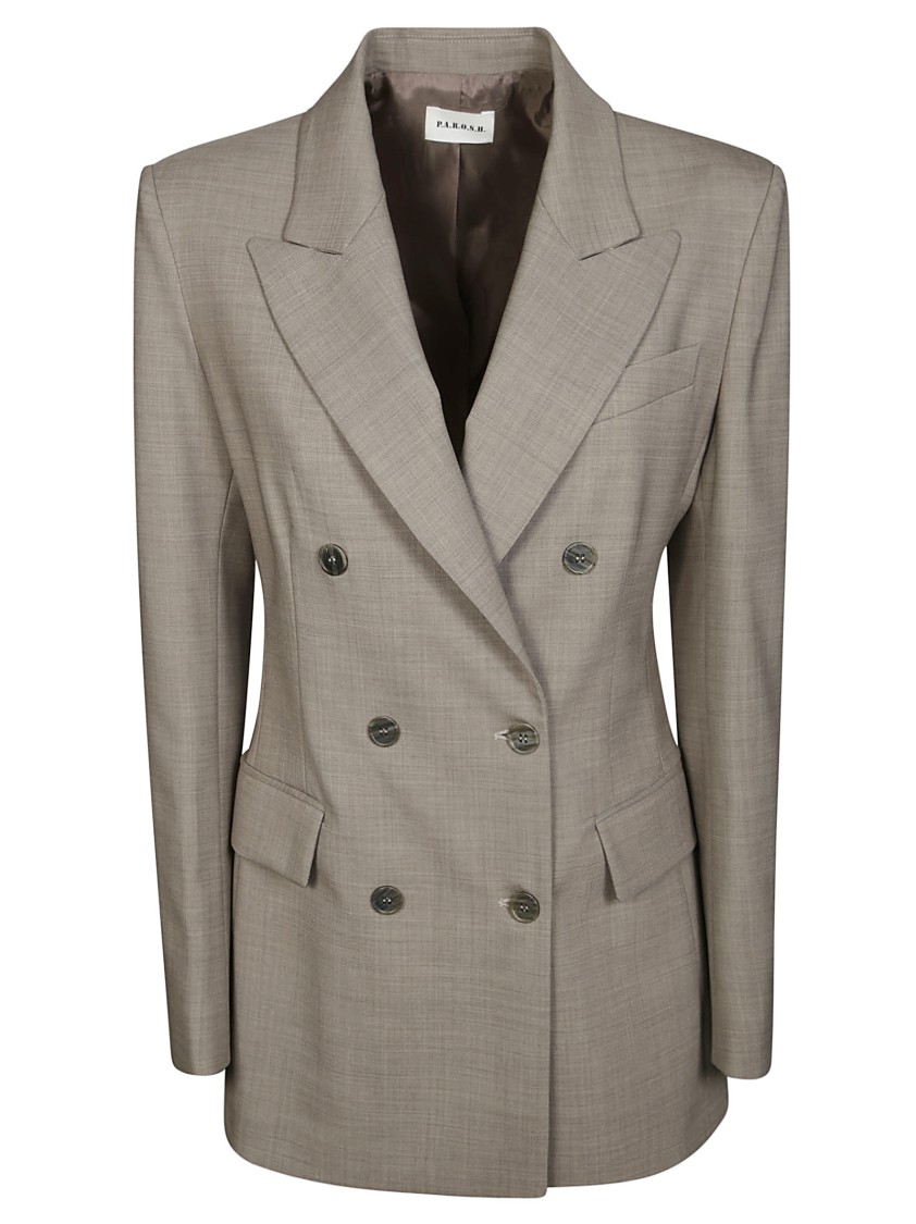 P.a.r.o.s.h Parosh Double-breasted Tailored Blazer With Sharp Lapels In Gray